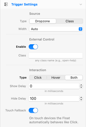 Float - Trigger Settings